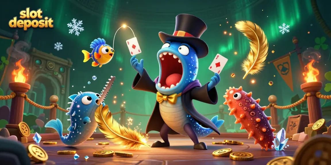 Slot deposit melalui QRIS dengan karakter menarik yang menciptakan suasana magis dan kasino.