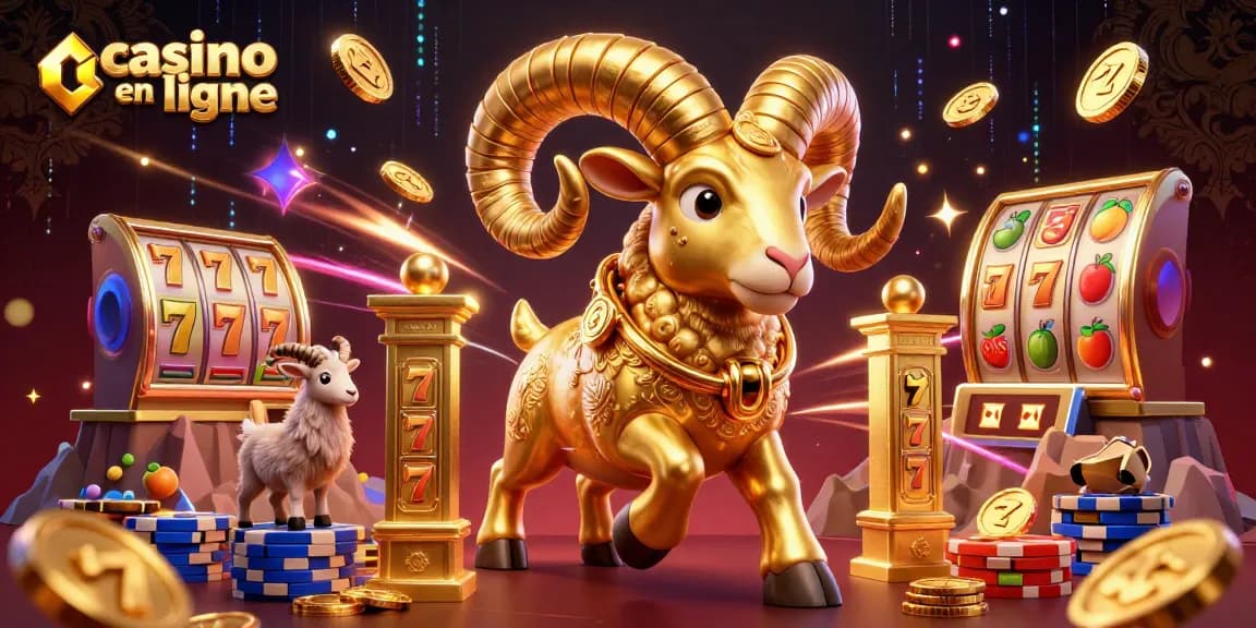 Jouez à casino en ligne avec un bélier doré puissant et des éléments de machine à sous excitants.