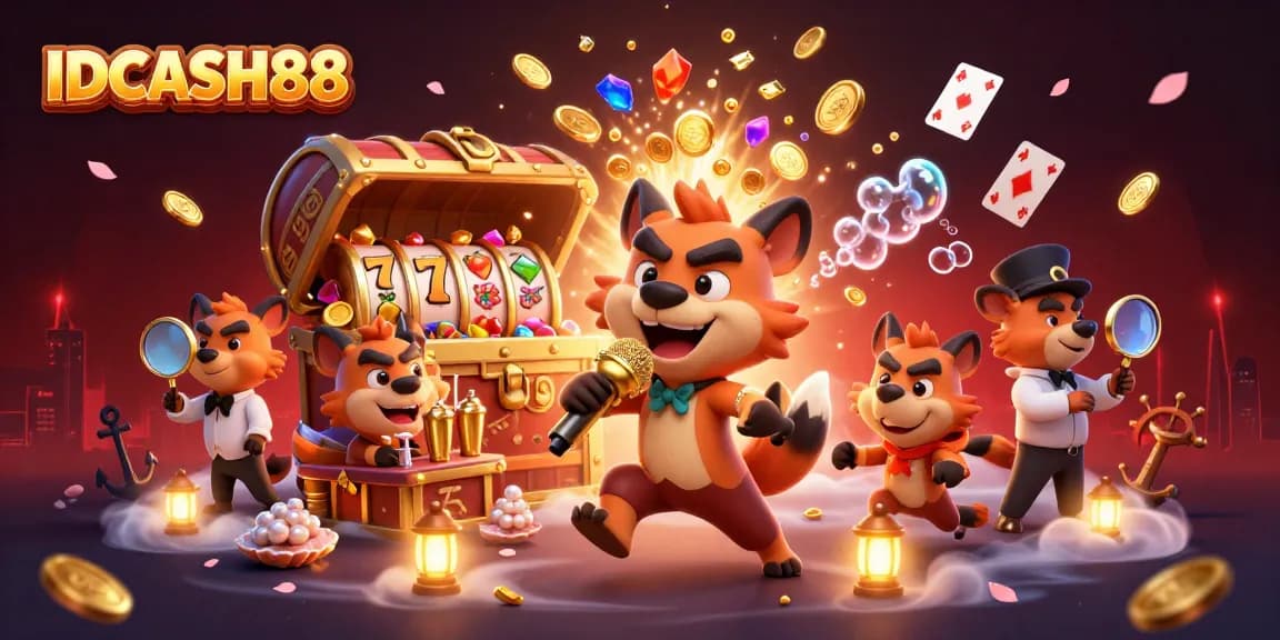 Engage with IDCASH88 at a lively 3D cartoon casino featuring hyenas in action.