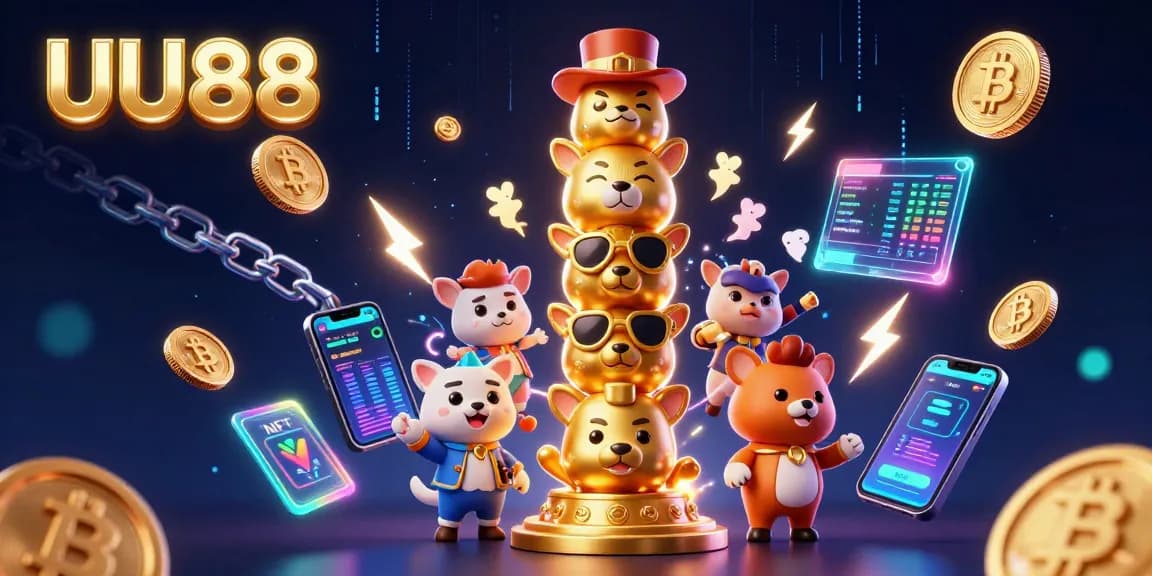 Engage with exciting gameplay at UU88 featuring vibrant casino elements and crypto symbols.