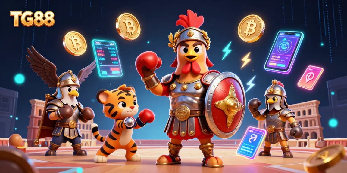 Engage with TG88's thrilling casino offerings through vibrant, interactive 3D scenes depicting gladiator characters.