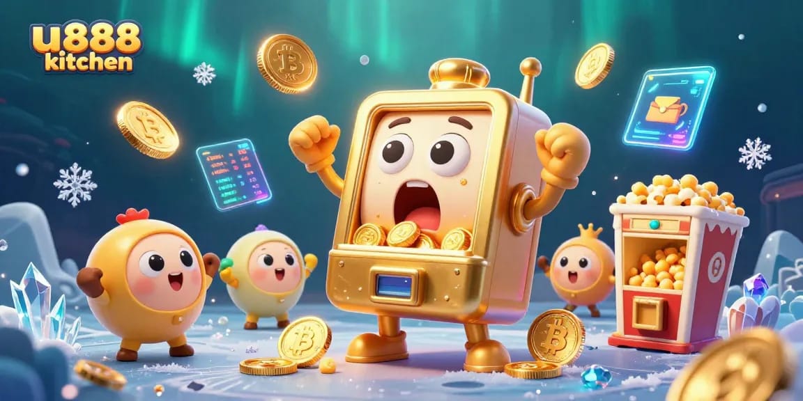 Win big at u888 kitchen with lively 3D cartoon slot machines celebrating a jackpot!