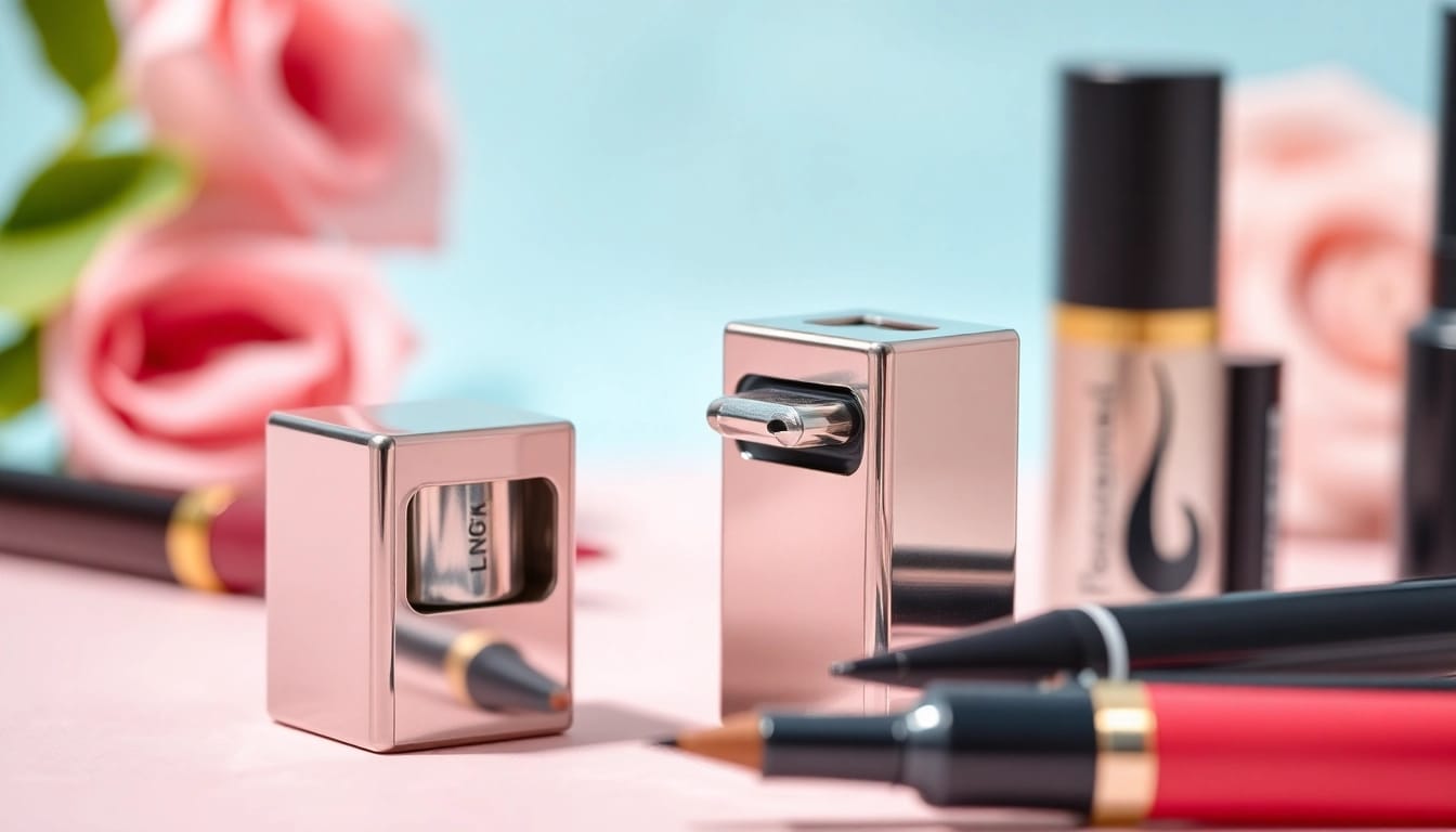 Sharpening a cosmetic pencil sharpener highlighting its sleek design and precision.