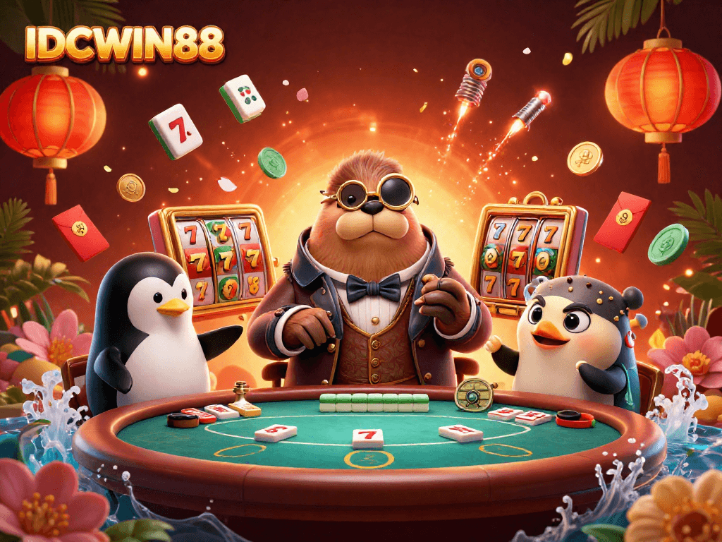 Experience thrilling gameplay at IDCWIN88's lively underwater poker table featuring enchanting characters and vibrant casino elements.