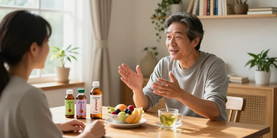 ブラビオンSの口コミを話し合う二人の健康的な生活シーン。