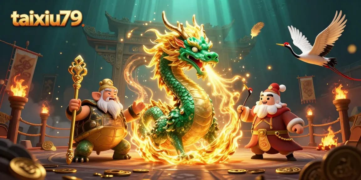Experience thrilling gameplay with taixiu79 amidst the enchanting 3D dragon and crane scene.