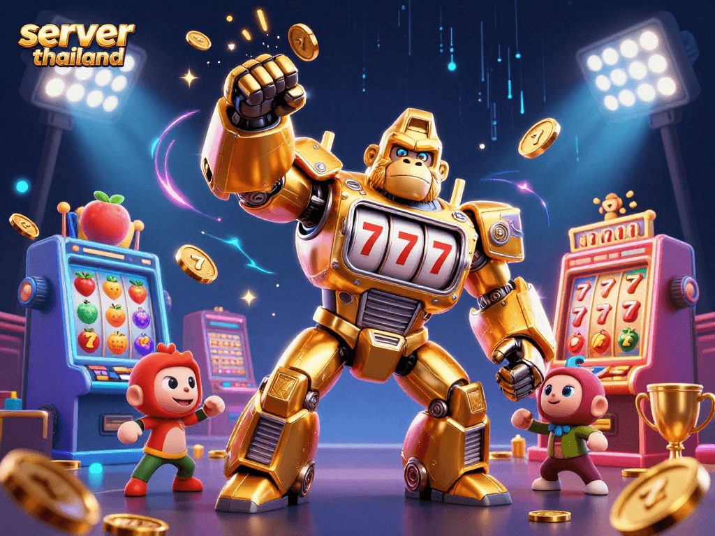 Engage with the server thailand as explosive golden gorilla mech interacts with dynamic slot game elements.