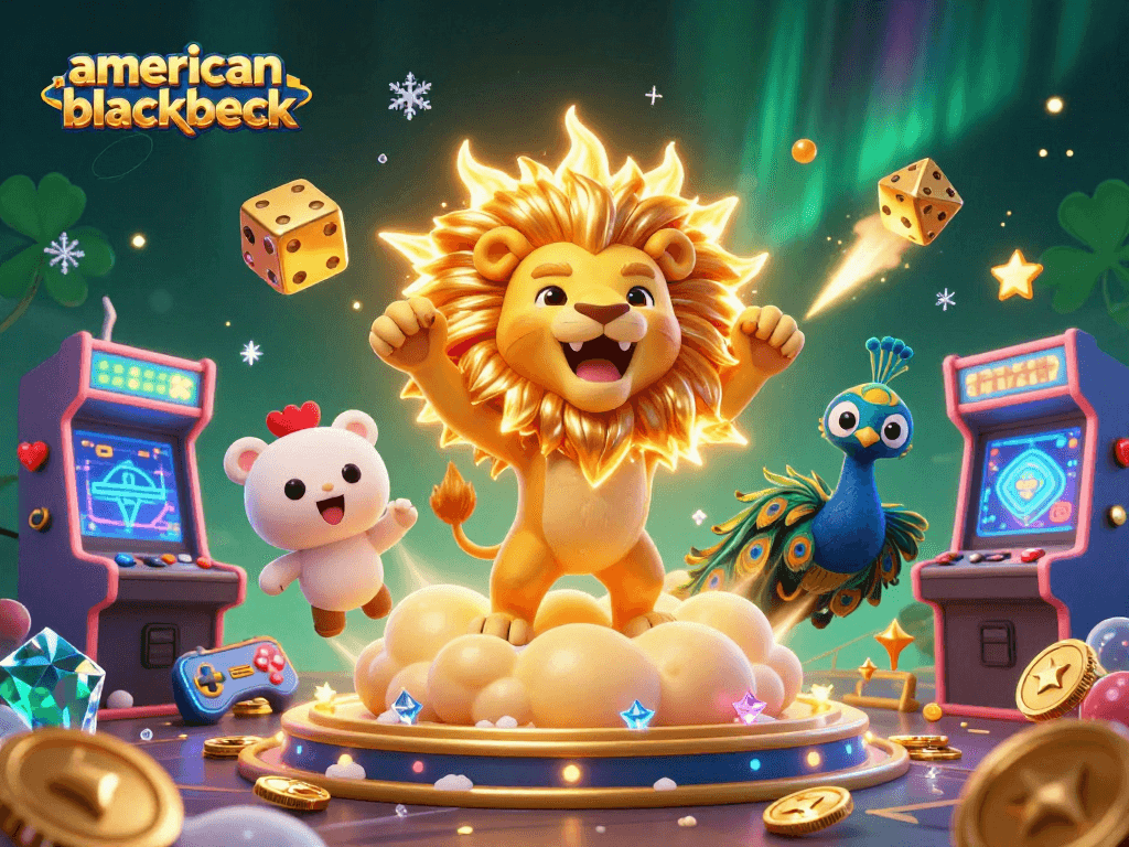 Engage in american-blackjack with a vibrant scene of a roaring lion and dynamic casino elements.