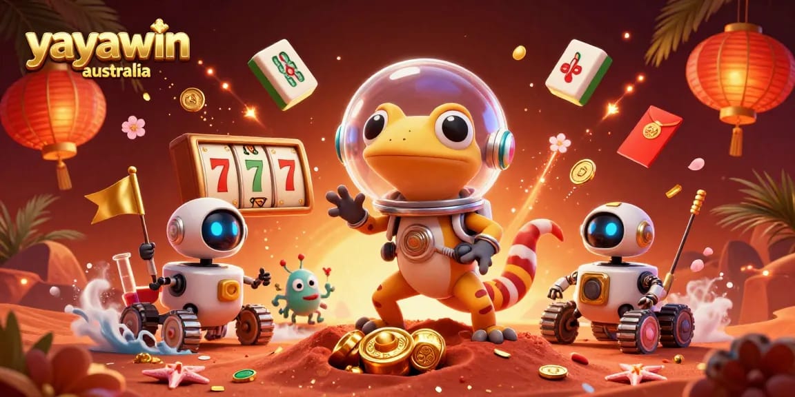Engage with exciting games at yayawin australia featuring a Martian gecko discovering a golden casino.