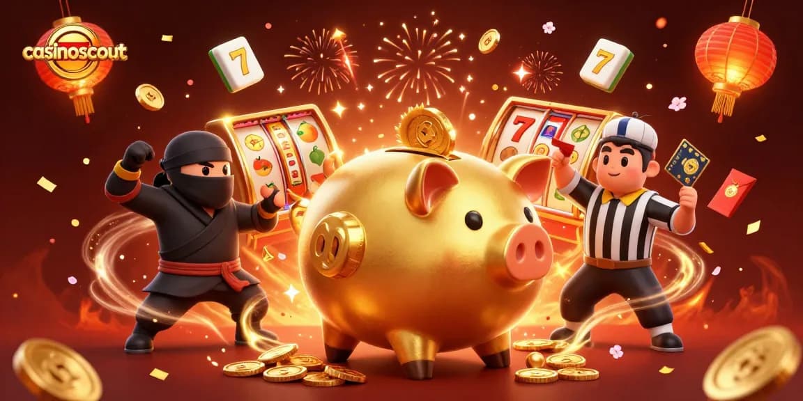 Experience dynamic gaming action with casinoscout at this vibrant 3D casino scene featuring thrilling characters.