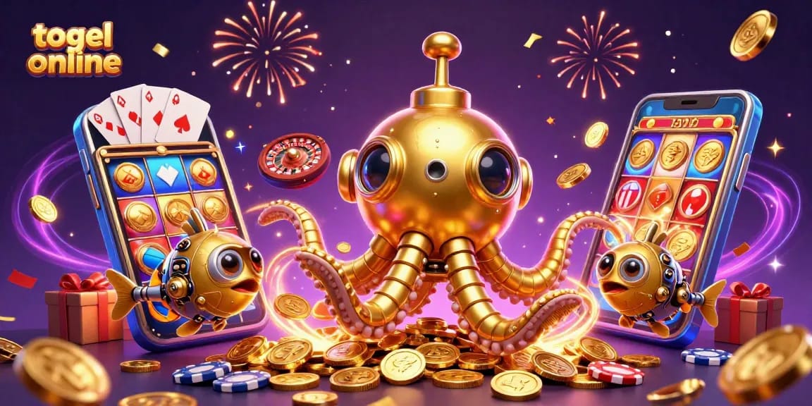 Experience the thrill of togel online with a vibrant 3D illustration capturing dynamic casino elements.