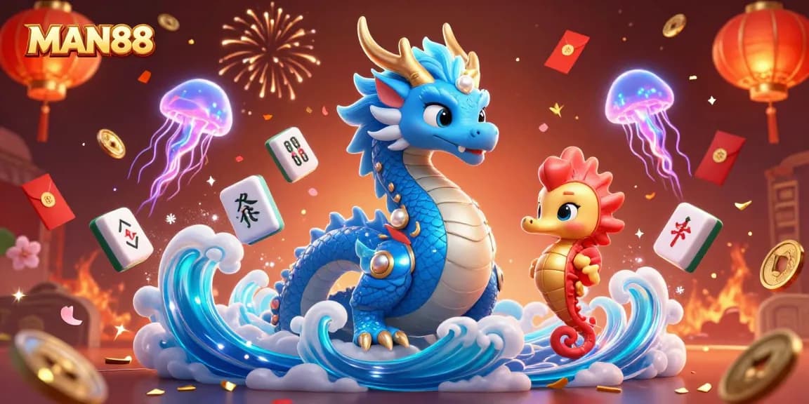 Join the thrill at MAN88 with a vibrant casino celebration illustration showcasing fantastic characters and elements.