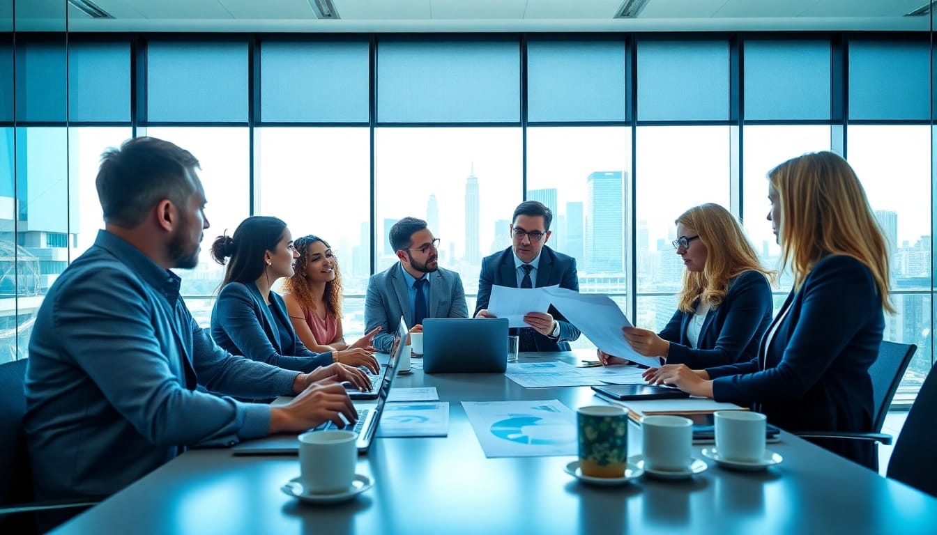 Discussing merchant cash advance pros and cons in a professional meeting setting.