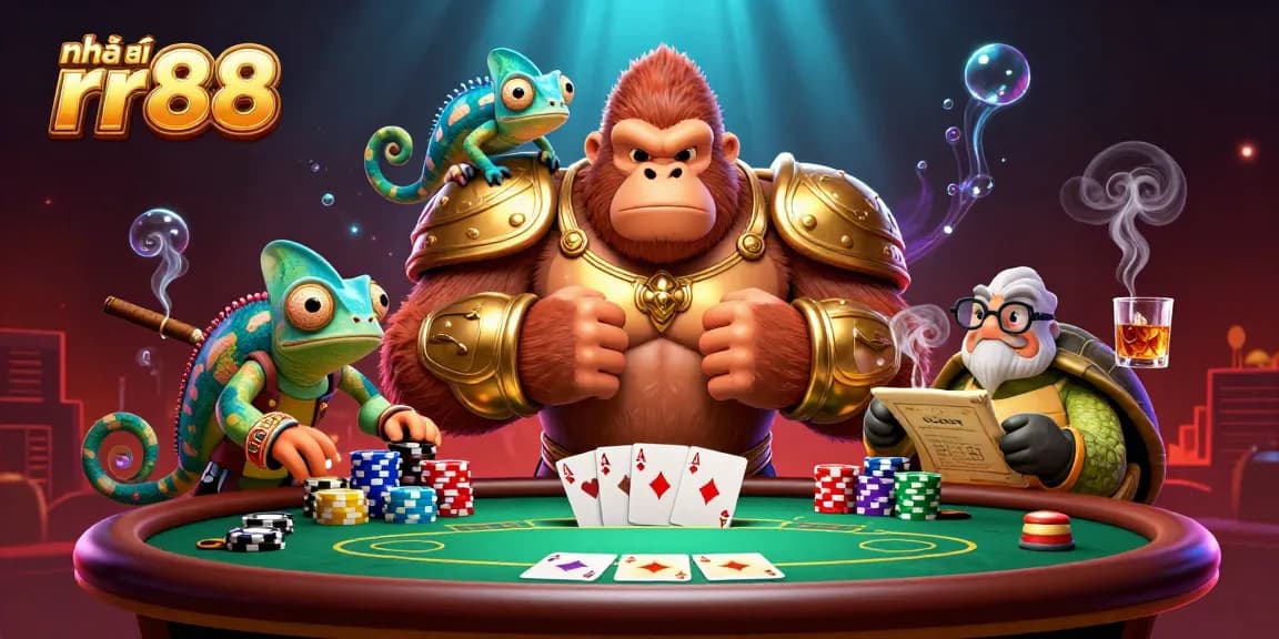 Engage with the dynamic atmosphere at nhà cái rr88, featuring vibrant characters in a high-energy casino scene.