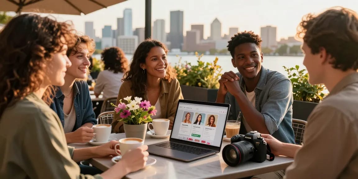 Singles connecting over coffee using the HundRoses app for meaningful relationships.