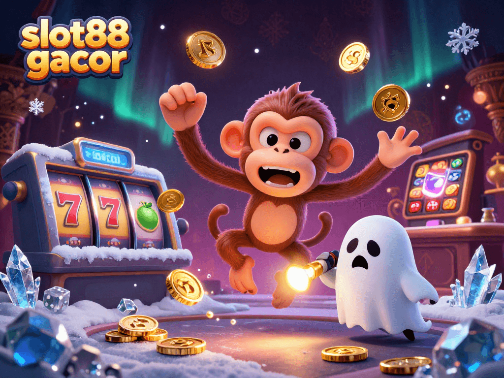 Experience the thrill of slot88 gacor as golden coins and slot reels come alive in a dynamic casino scene!