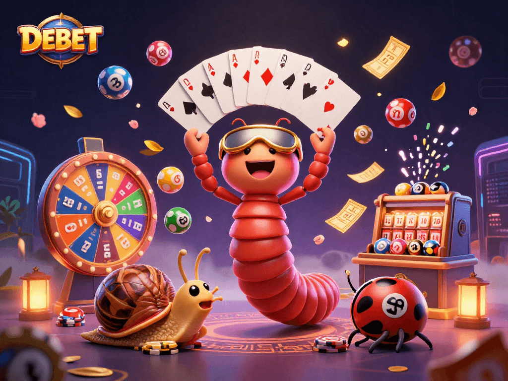 Engage in thrilling gameplay at DEBET with a vibrant casino scene featuring dynamic characters and elements.