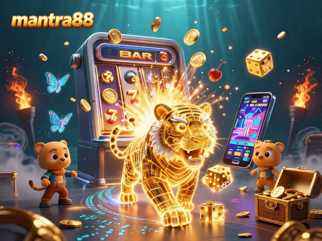 Experience thrilling gameplay with mantra88 in a vibrant digital casino scene filled with action and rewards.