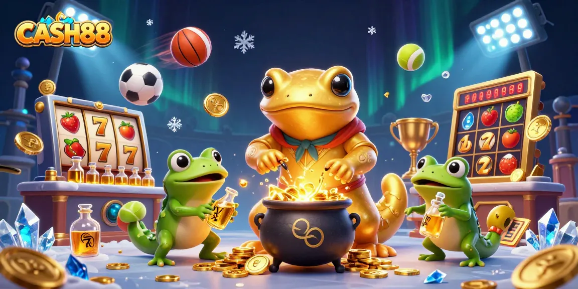 CASH88 offers an engaging experience with thrilling slot reels, alchemical charm, and vibrant gold coins.