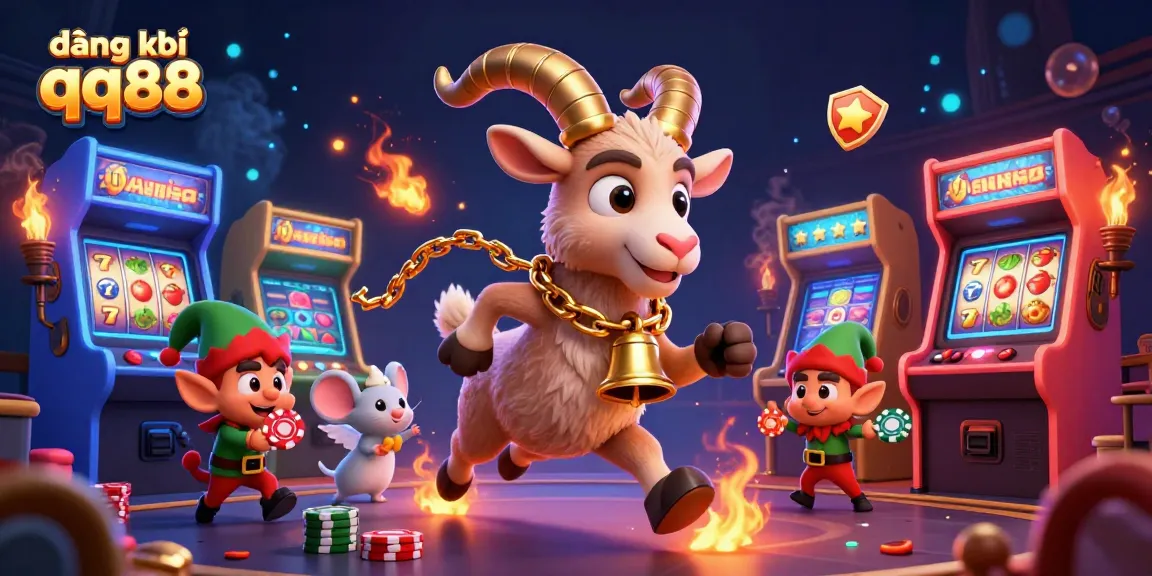 Engage with the thrilling world of đăng ký qq88 at a vibrant casino, featuring a Krampus goat and festive characters.