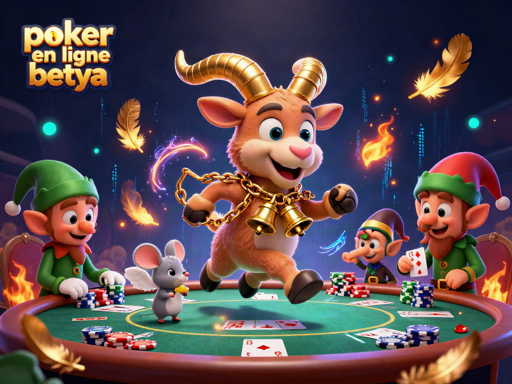 Engage in thrilling poker en ligne betya with a Krampus goat and mischievous elves in a vibrant casino.