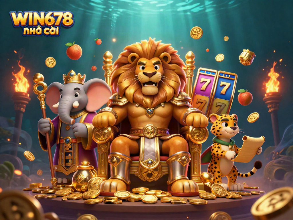 Experience winning chances at WIN678 nhà cái with vibrant 3D casino characters and slot game elements.