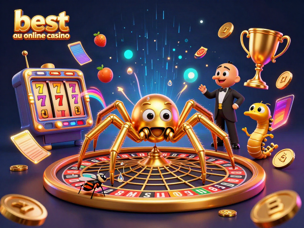 Experience the excitement of the best AU online casino in this vibrant 3D scene with dynamic characters and thrilling elements.