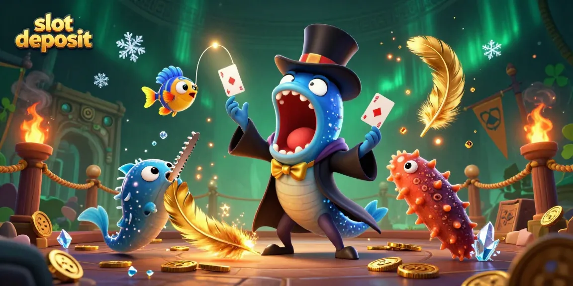 Slot deposit melalui QRIS dengan karakter menarik yang menciptakan suasana magis dan kasino.