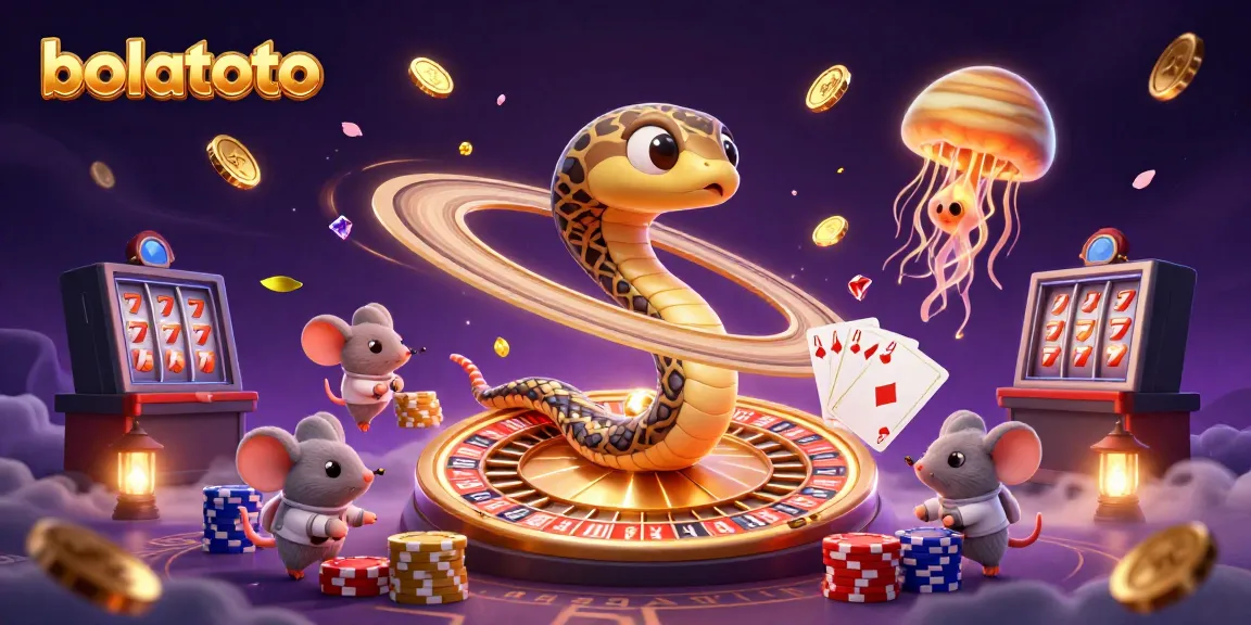 Experience bolatoto's thrilling cosmic casino scene with a Saturn ring snake and roulette wheel.