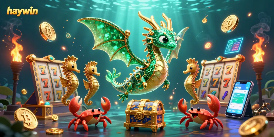 Experience thrilling gambling adventures with Haywin's vibrant sea dragon and crypto elements.