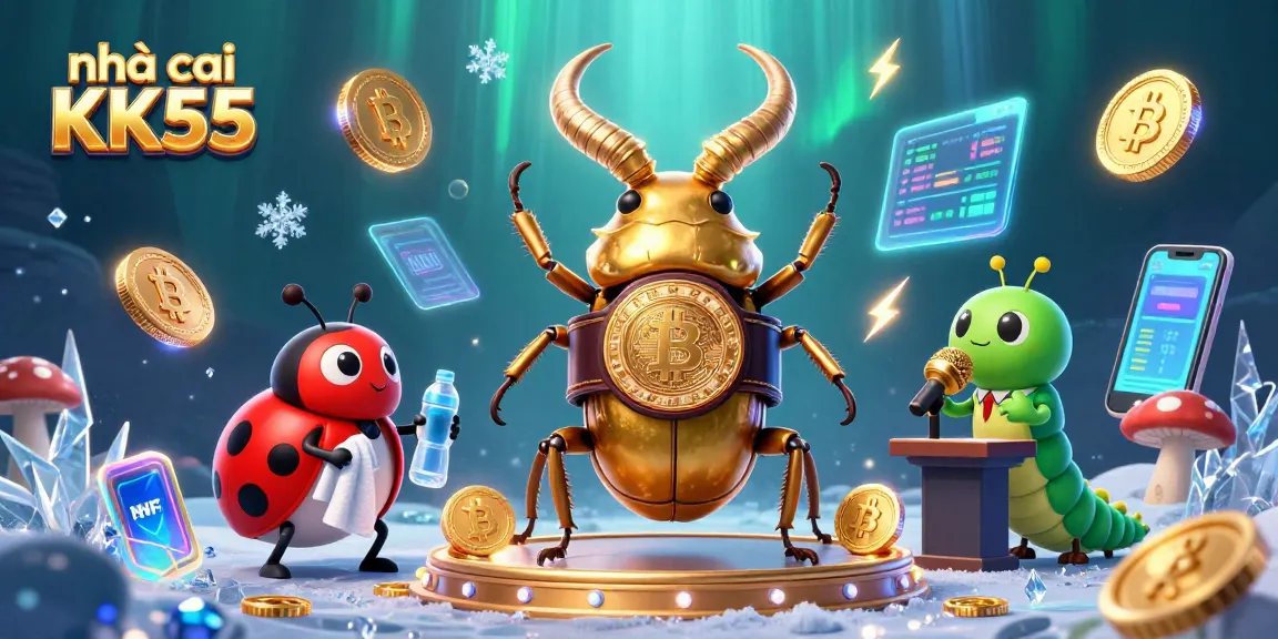 Engaging scene of nhà cái KK55 showcasing vibrant characters, crypto elements, and thrilling gambling action.