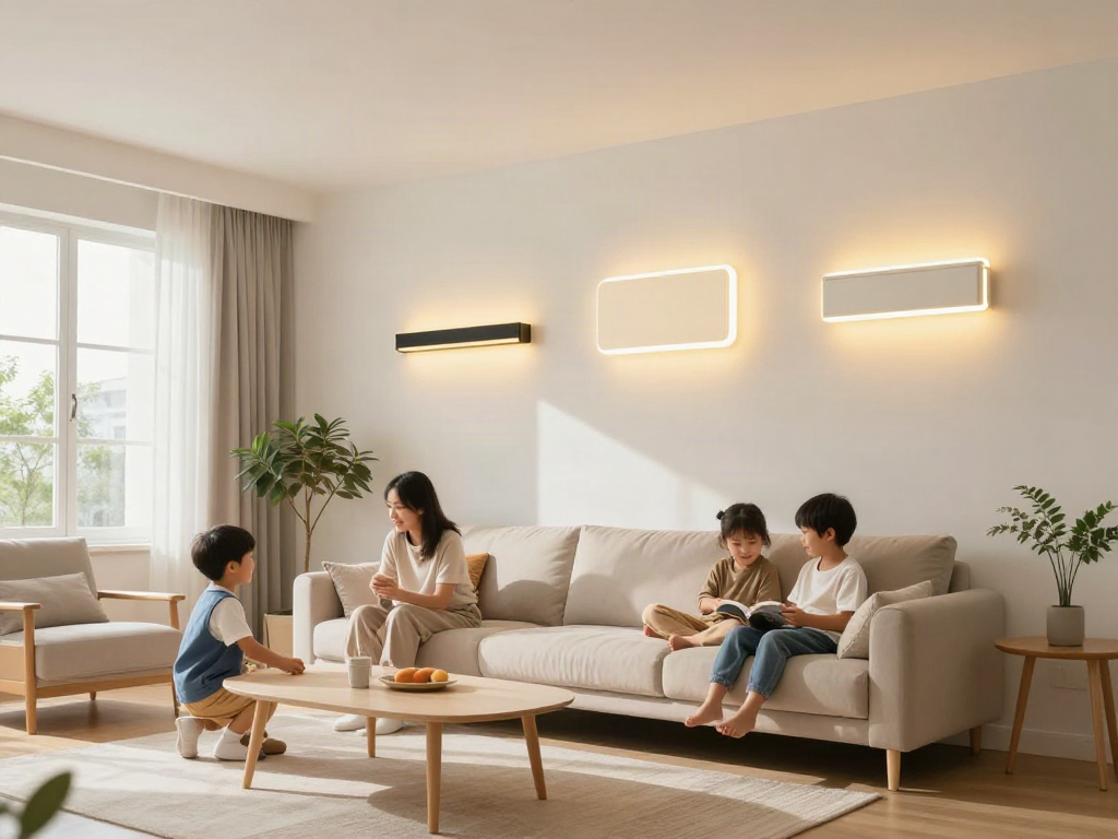 Aplice LED moderne instalate într-un interior călduros, proiectat de profesioniști locali.