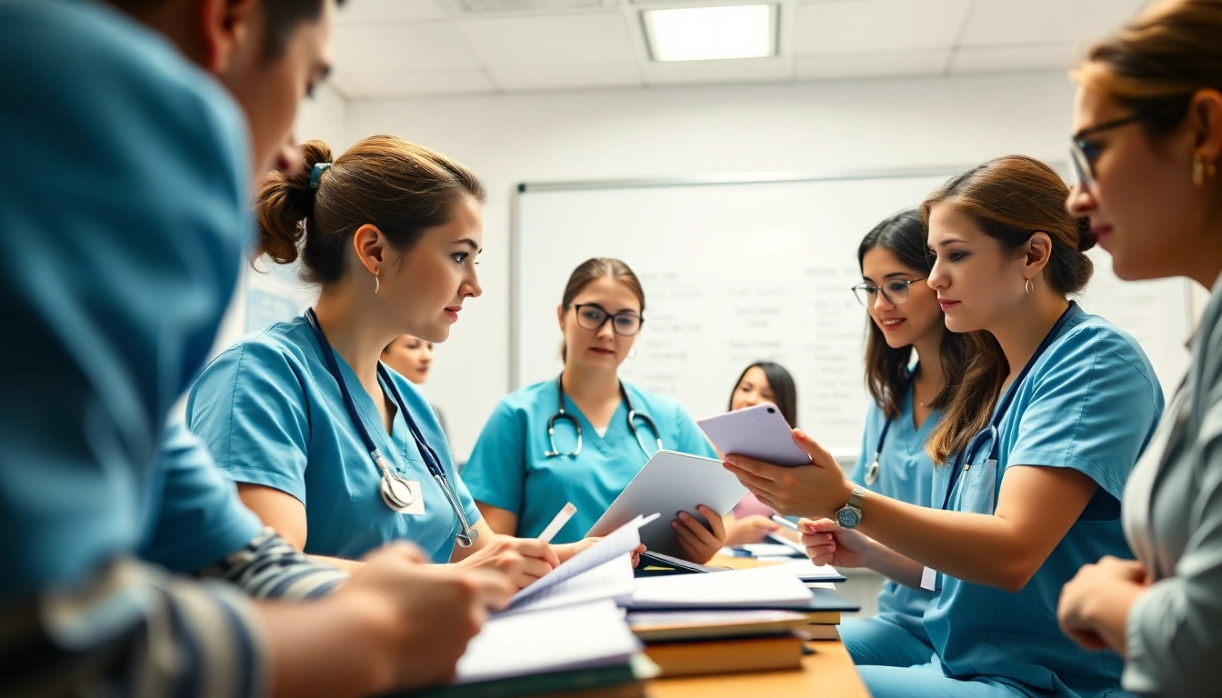 Engaged students in an in person Nclex review in Houston collaborate in a bright classroom.