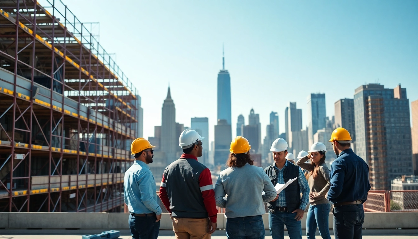 Team of New York City Commercial General Contractors coordinating on a construction site.