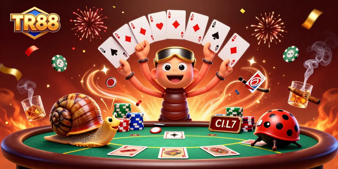 Experience thrilling gameplay at TR88 where a millipede dealer and high-roller snail create a vibrant poker scene.