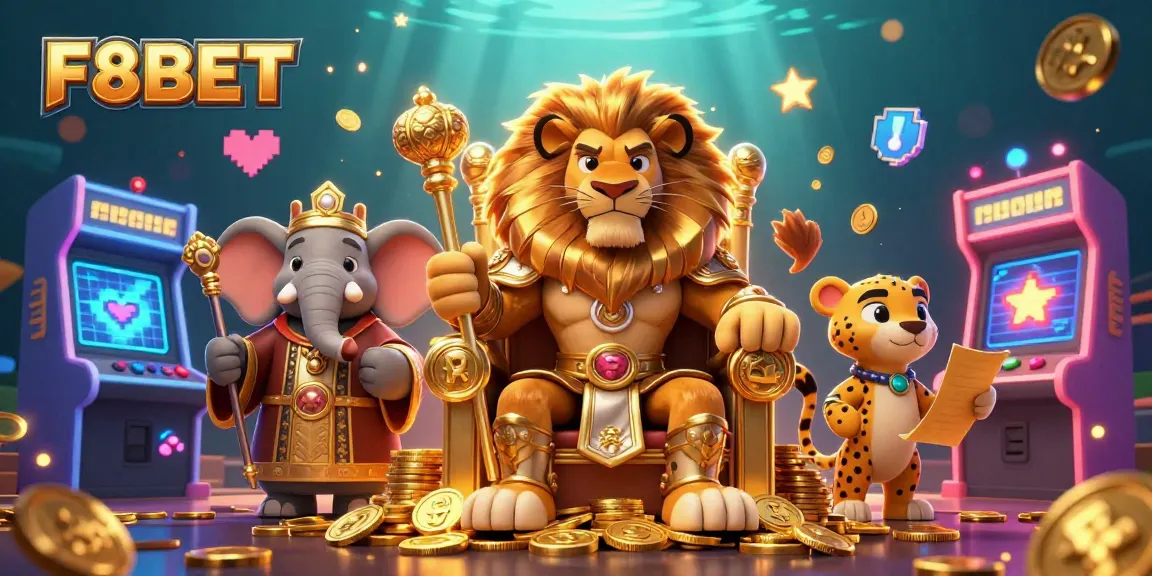 Experience F8BET excitement with dynamic characters and vibrant casino elements in a rich gaming scene.
