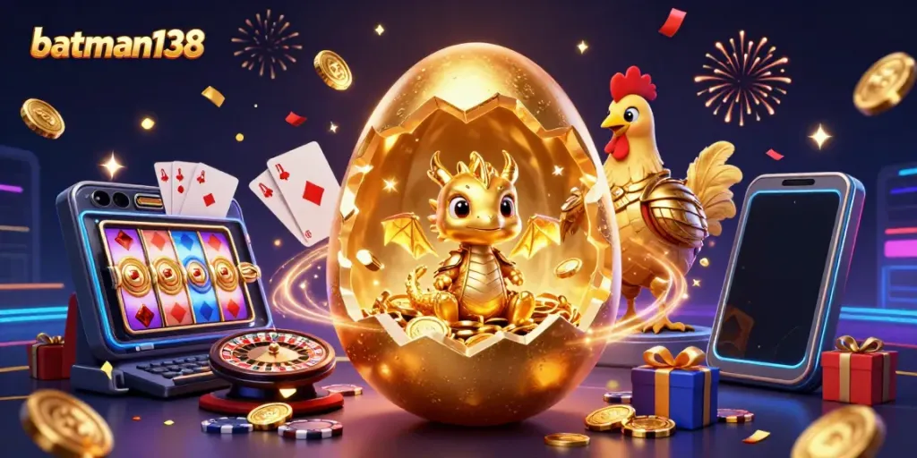 Experience the excitement of batman138 with a golden dragon and casino elements.