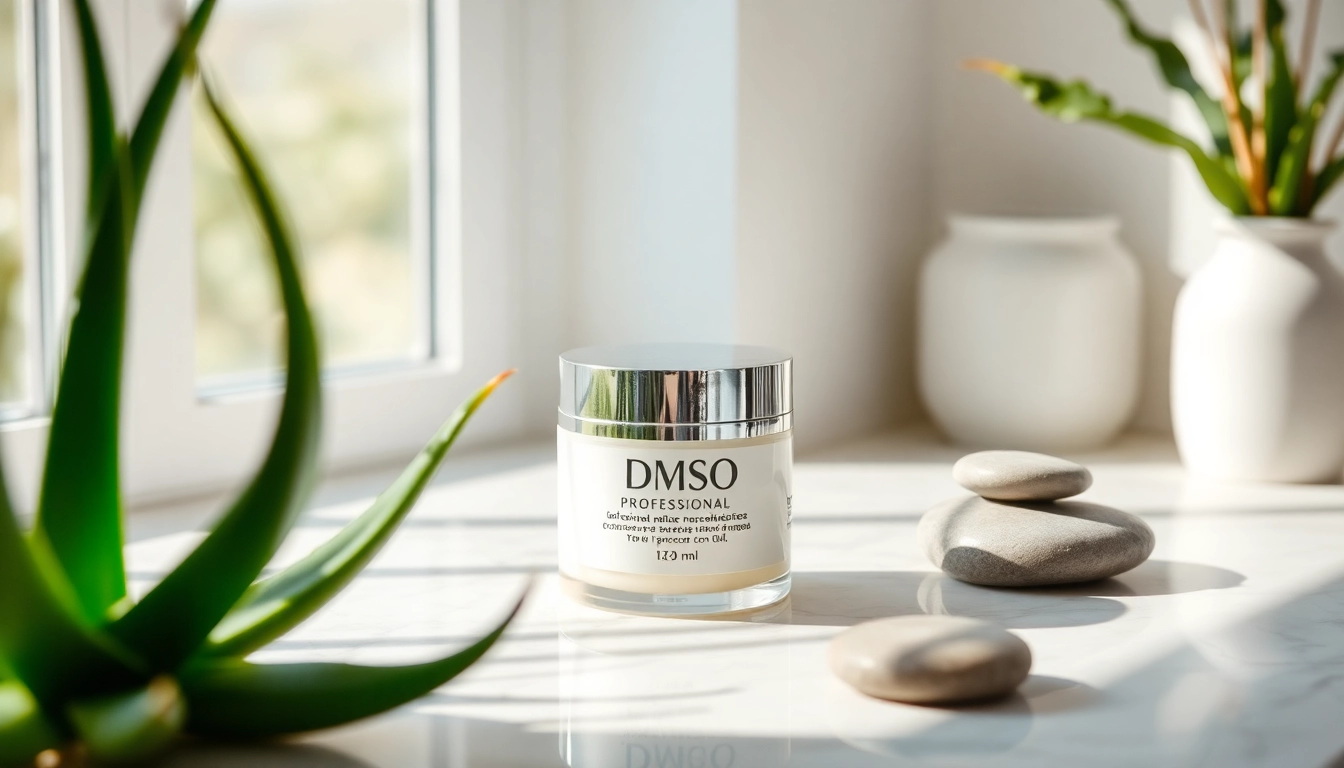 Apply DMSO cream in a calming skincare setting with aloe vera and natural elements.