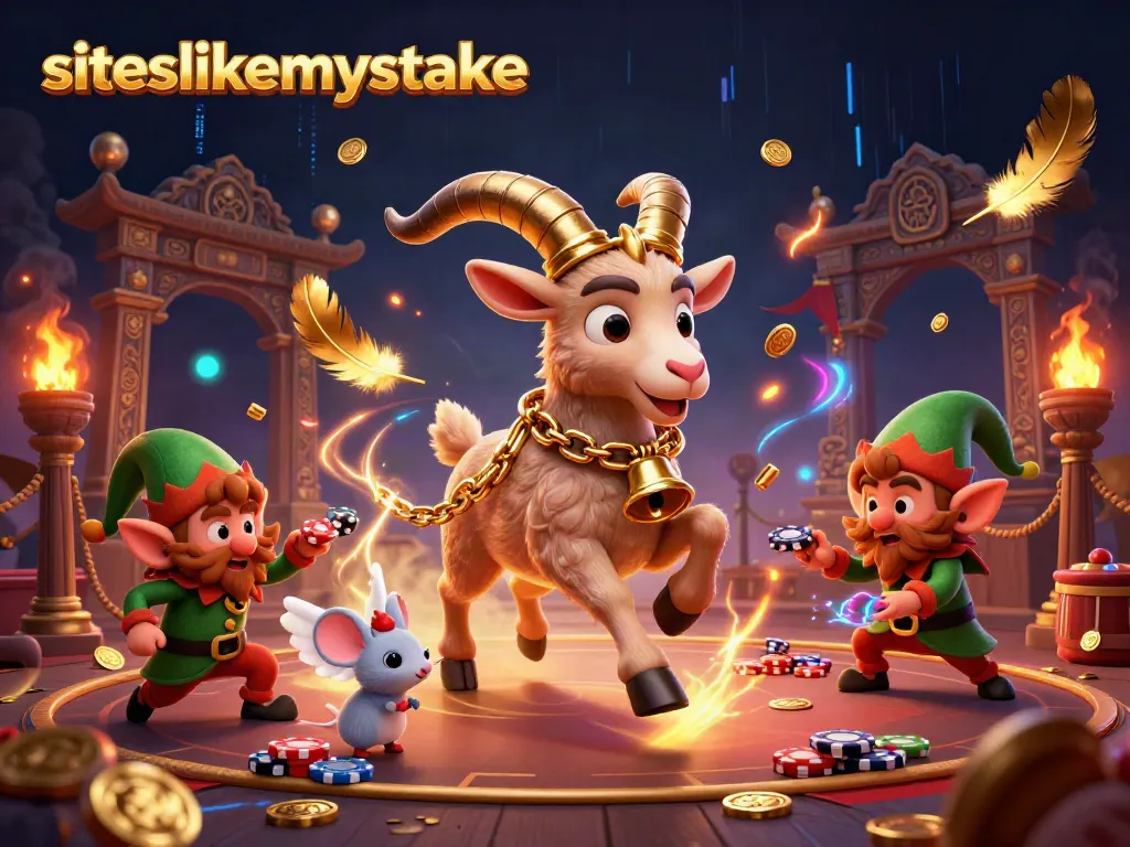Engage with siteslikemystake, featuring festive 3D characters in a vibrant casino scene.