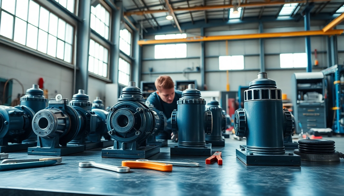 Hydraulic pump services showcasing a technician repairing hydraulic pumps in a bright, industrial setting.