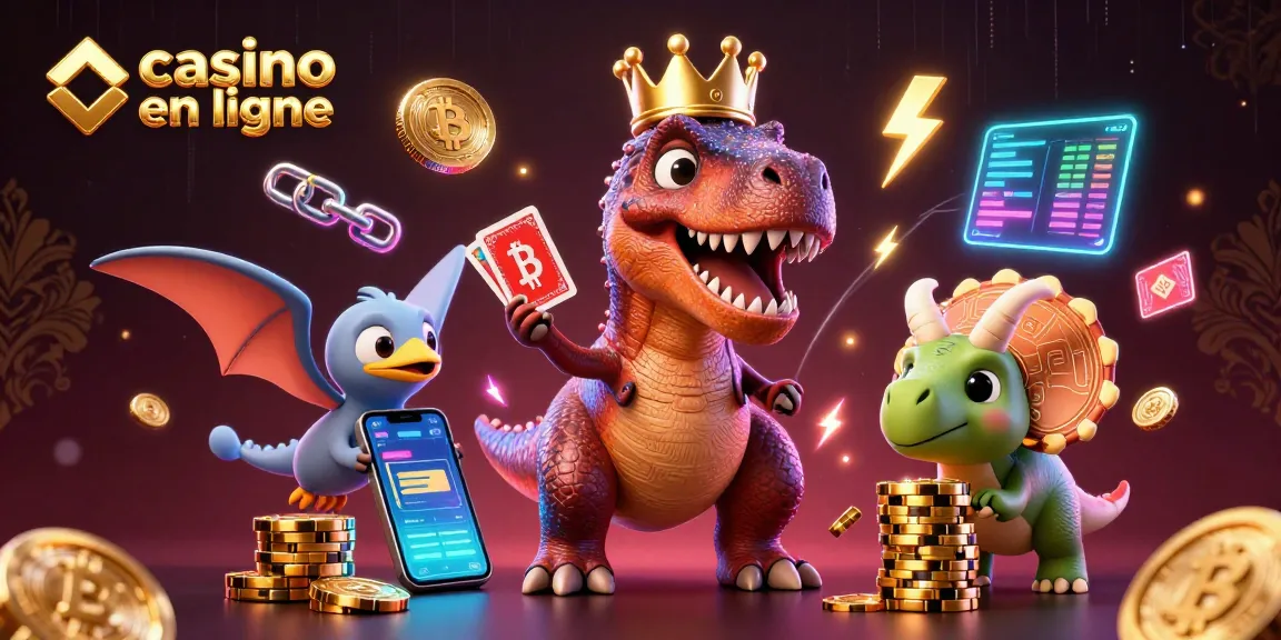 Jouez à des jeux de casino en ligne avec des dinosaures amusants et des éléments cryptographiques dynamiques.