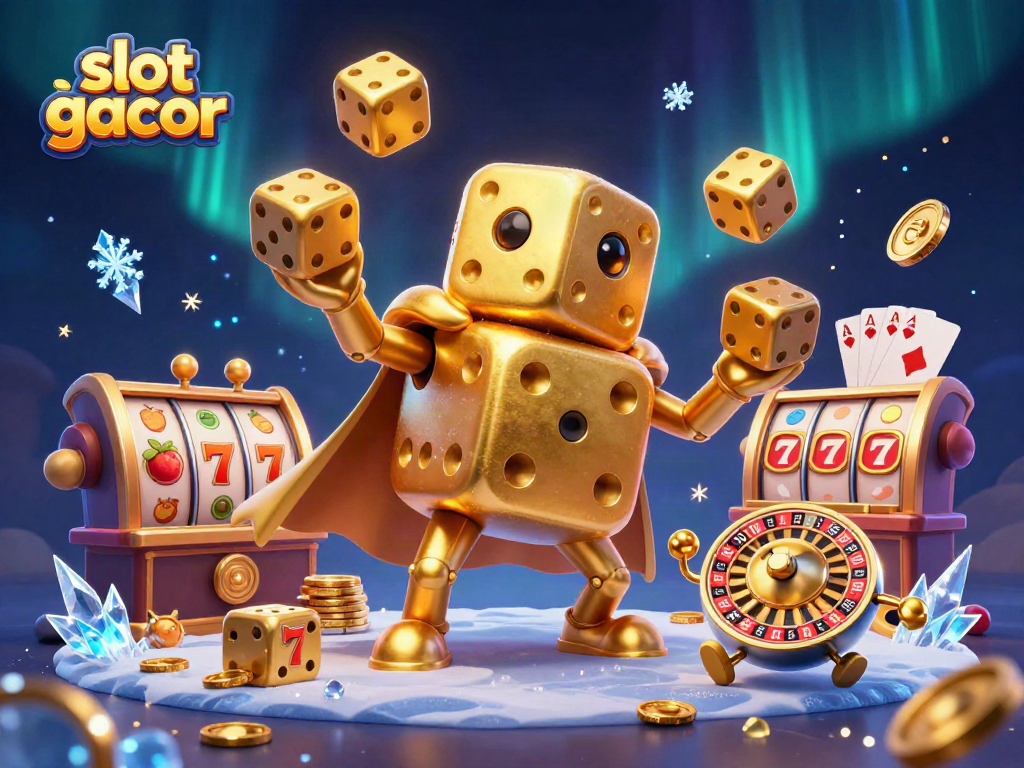 Spin the slot gacor reels with golden dice and vibrant casino elements in a lively 3D scene.