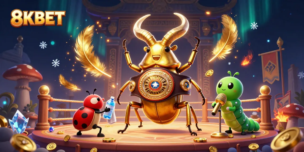 Engage in thrilling action with 8KBET's 3D boxing beetle champions on an extravagant casino stage.