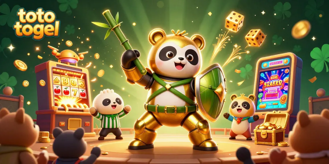 Menggambarkan keseruan toto togel saat bermain dengan robot bertema panda yang mengesankan di arena penuh gemerlap.