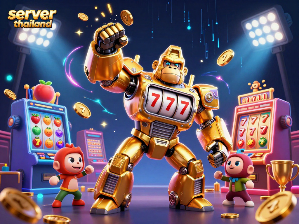 Engage with the server thailand as explosive golden gorilla mech interacts with dynamic slot game elements.