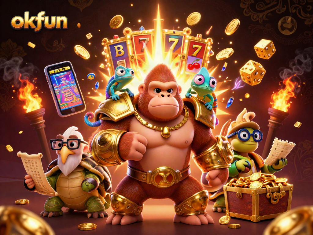 Spin the reels with okfun's captivating 3D casino action, showcasing thrilling games and vibrant celebrations.