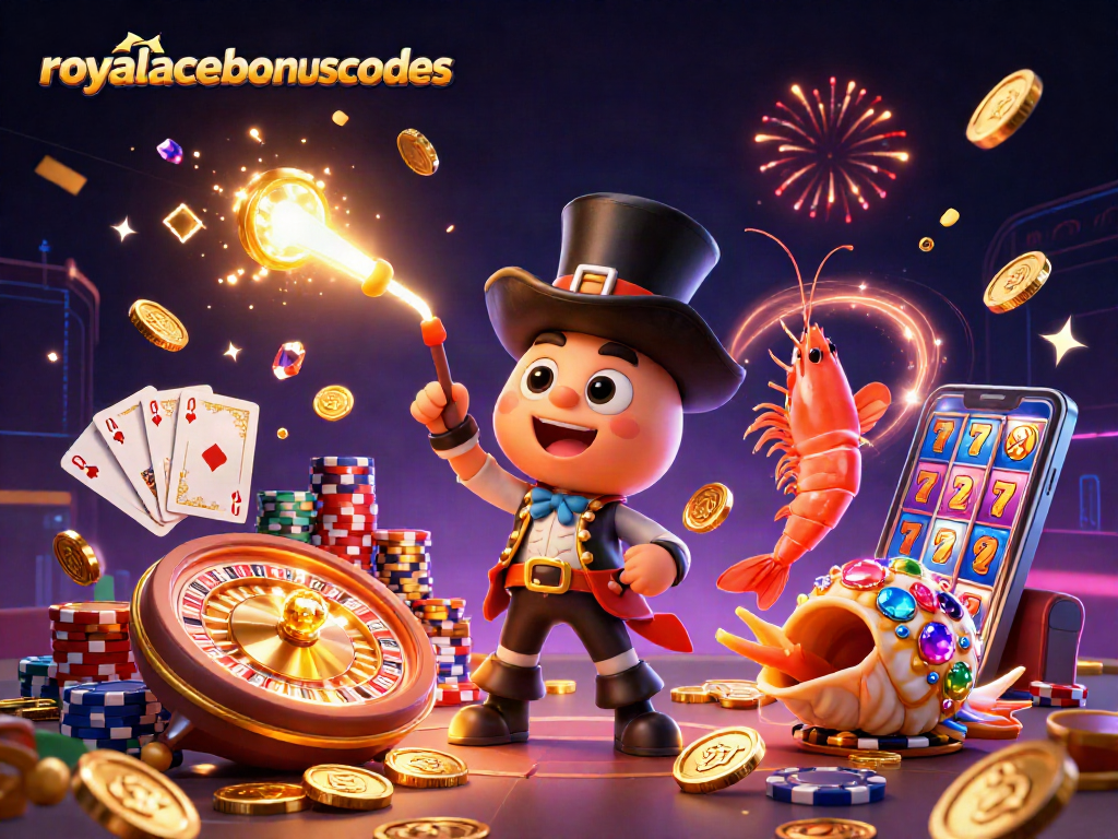Win with royalacebonuscodes as glowing anglerfish attracts golden coins in vibrant casino scene.