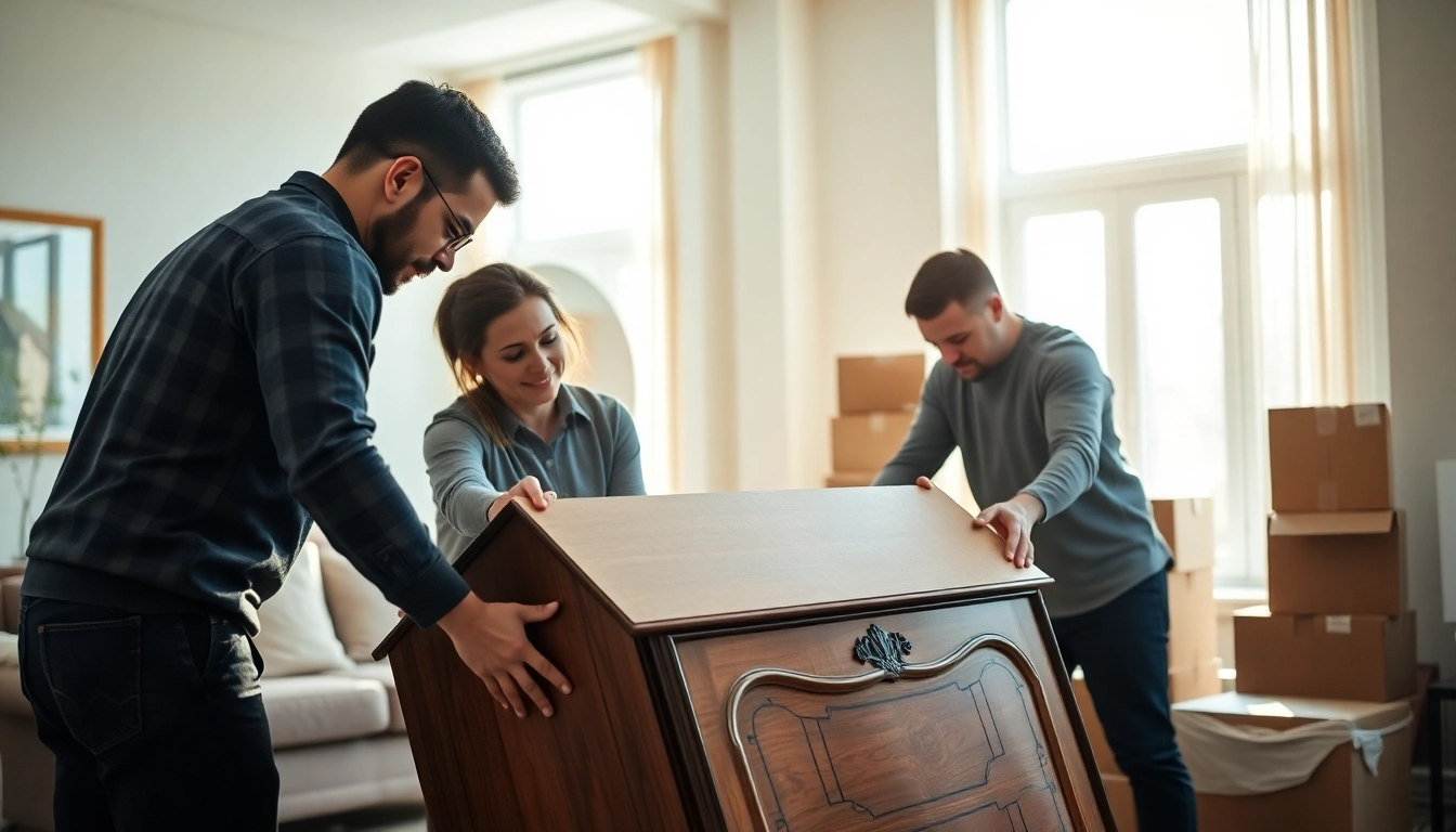 Long distance moving company team professionally packing an antique with care.