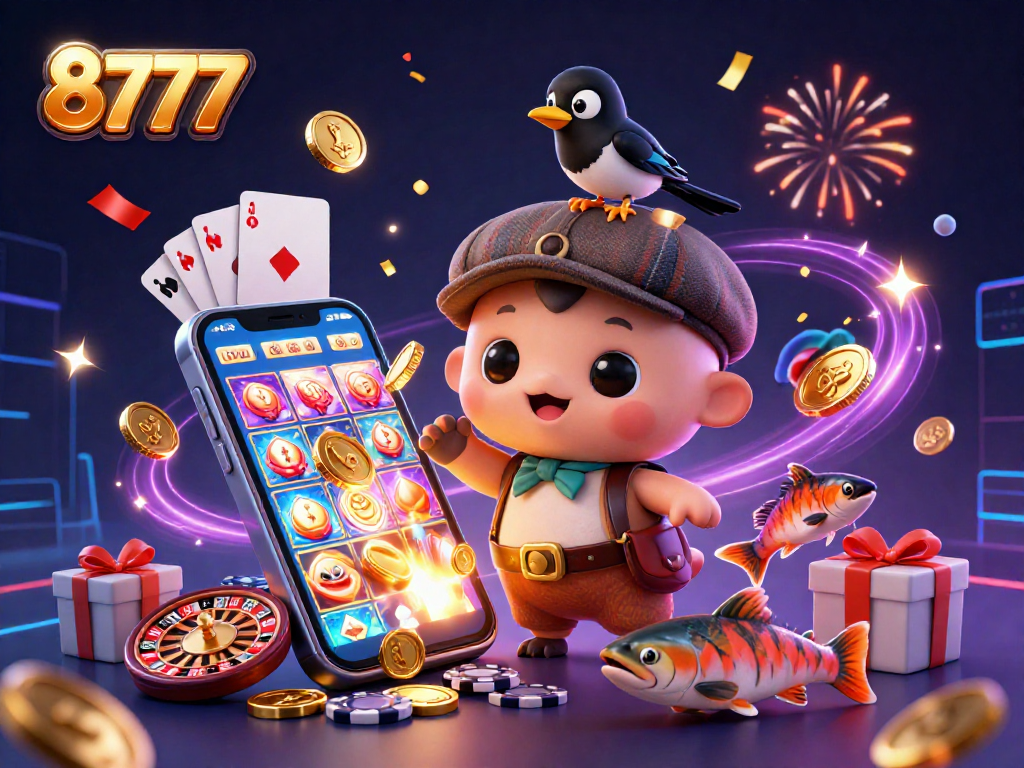 Experience the thrill of 8777 gaming with vibrant characters and dazzling casino elements.