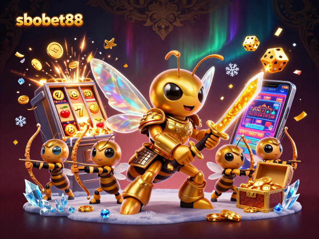 Bet big with sbobet88's colorful 3D illustration of samurai hornet and jackpot symbols.